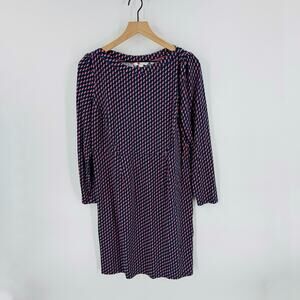 Boden Navy Pink Kathleen Geometric Print Jersey Dress Size 12R Classic Shift